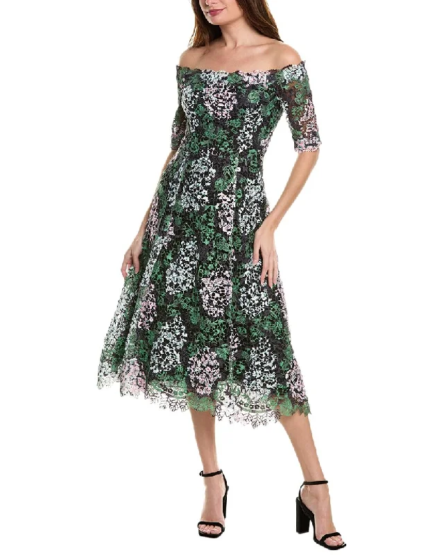 Women's midi dress glossy -Teri Jon by Rickie Freeman Off-The-Shoulder Lace Midi Dress