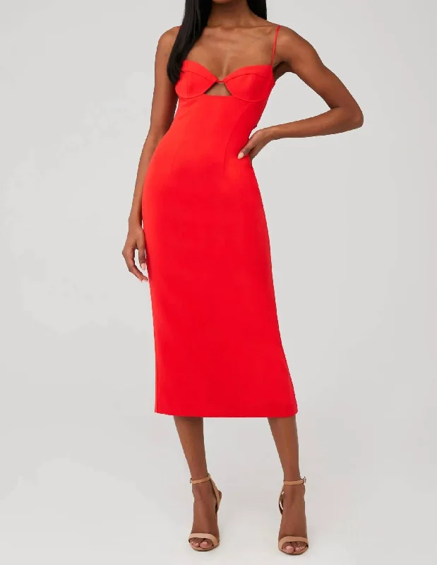 Women's midi dress designer -Vienna Midi Dress In Fire Red