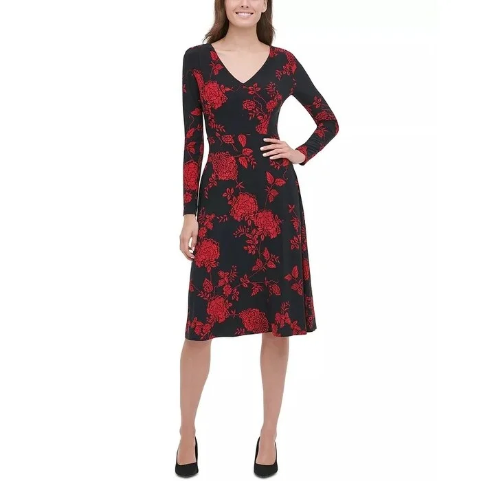 Women's flare dress cocktail -Tommy Hilfiger Women's Floral-Print Fit & Flare Dress Black Size 8