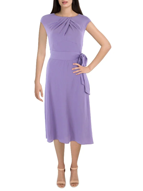 Women's midi dress feminine -Womens Crepe Cap Sleeve Midi Dress