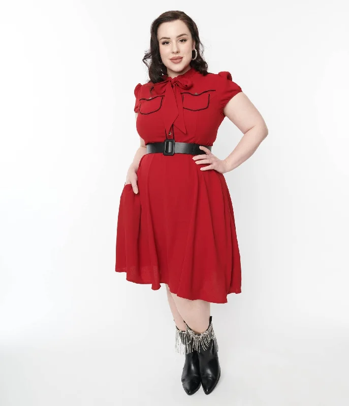 Women's flare dress ruched -Hell Bunny Red Millie Fit & Flare Dress