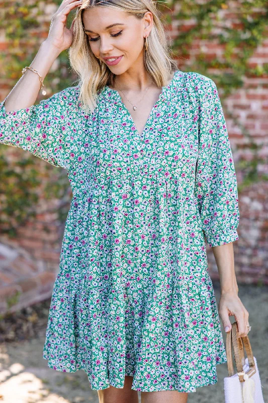 Women's floral dress padded -Girly Greetings Green Ditsy Floral Dress