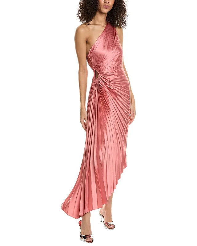 ladies-maxi-dress-claret-flow-Dress Forum Asymmetrical Pleated Maxi Dress