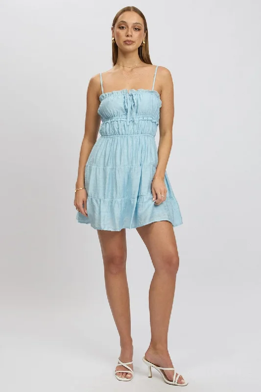 Women's flare dress cocktail -Blue Fit And Flare Dress Cut Out