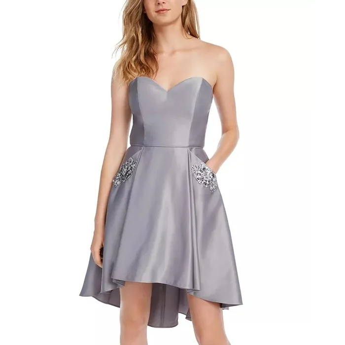 Women's flare dress green -Blondie Nites Women's Sleeveless Sweetheart Neckline Short Fit + Flare Formal Dress Silver Size 5