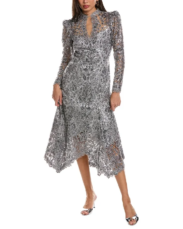 Women's midi dress autumn -Tadashi Shoji Embroidered Lace Midi Dress