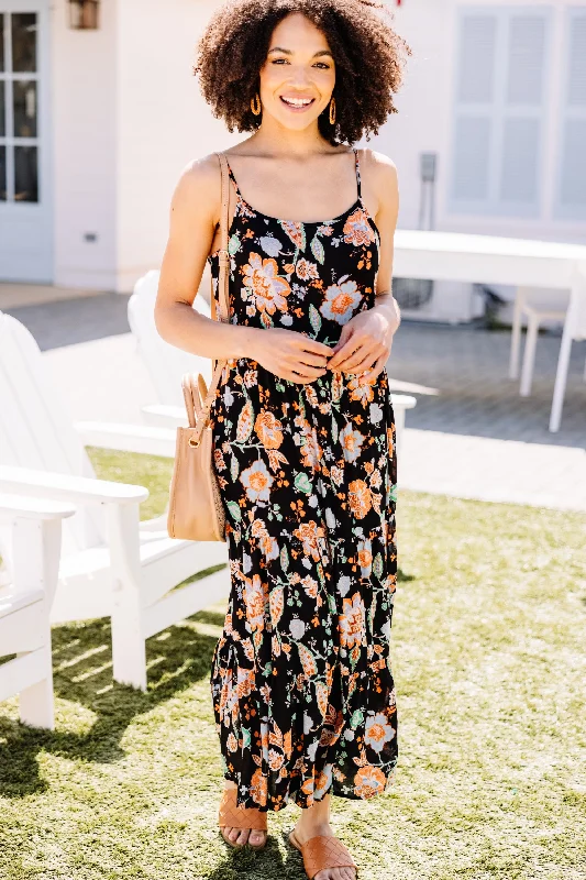 Women's floral dress glamorous -Give You My All Black Floral Midi Dress