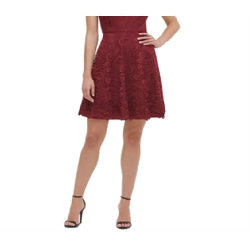 Women's flare dress New Year -Kensie Women's Floral Lace Fit & Flare Dress Red Size 12