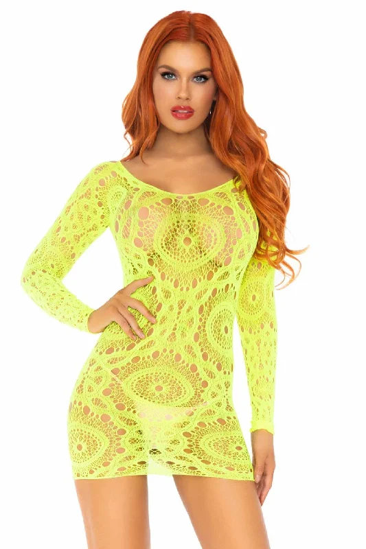 ladies-mini-dress-ruffle-edge-Crochet Lace Long Sleeved Mini Dress