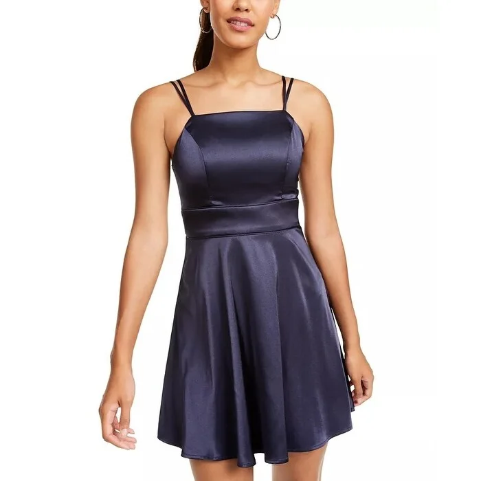 Women's flare dress preppy -Sequin Hearts Juniors' Satin Fit & Flare Dress Navy Size 3