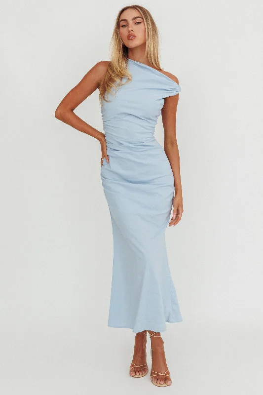 ladies-maxi-dress-glitzy-sweep-Angel's Song Asymmetric Neckline Maxi Dress Blue