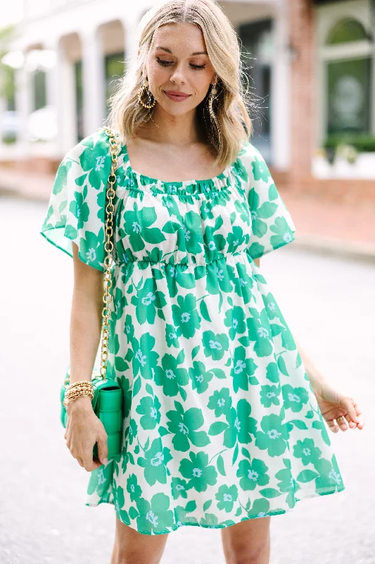 Women's floral dress prom -All About It Green Floral Babydoll Dress