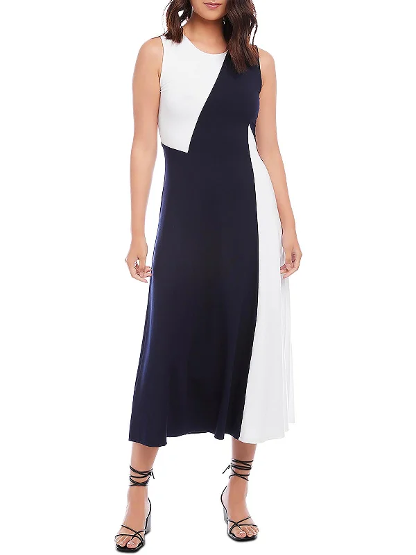 ladies-maxi-dress-vermilion-flow-Womens Colorblock Long Maxi Dress