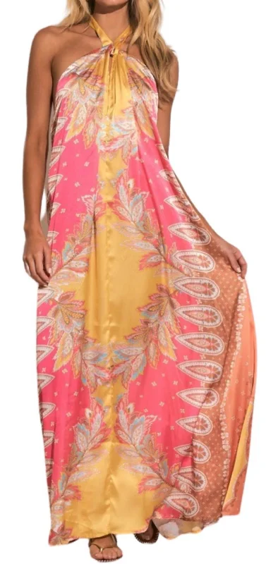 ladies-maxi-dress-feminine-flow-Print Halter Maxi Dress In Pink Bali Print