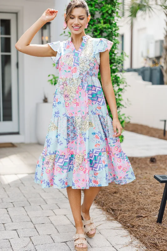 Women's floral dress tiered -Keep It Going Blue & Pink Floral Midi Dress