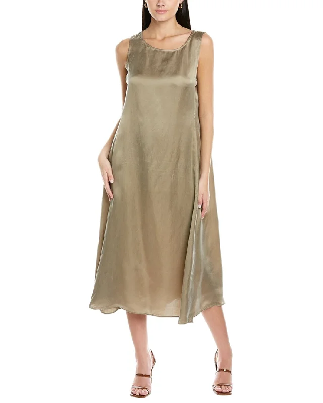 Women's midi dress side slit -EILEEN FISHER Ballet Neck Midi Dress