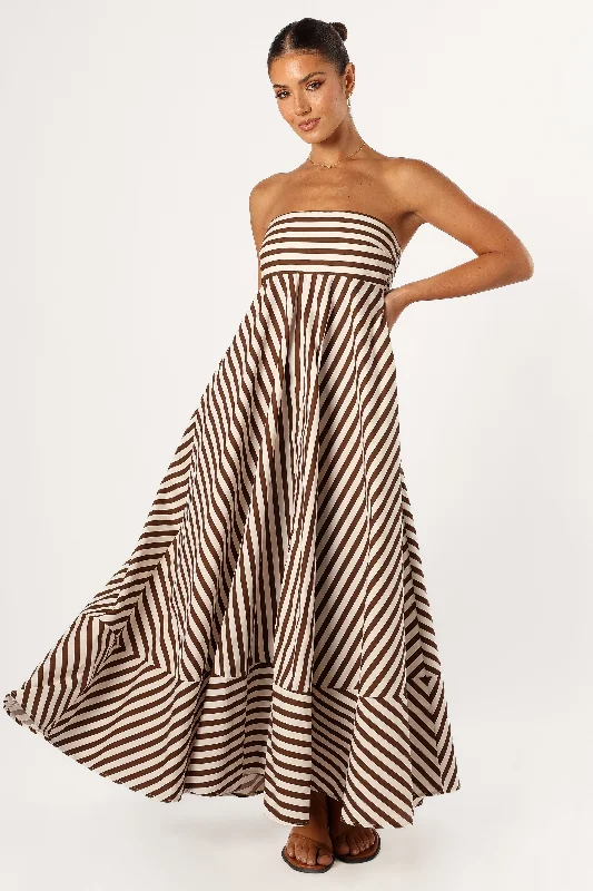 ladies-maxi-dress-short-sleeve-flow-Bowie Strapless Maxi Dress - Chocolate