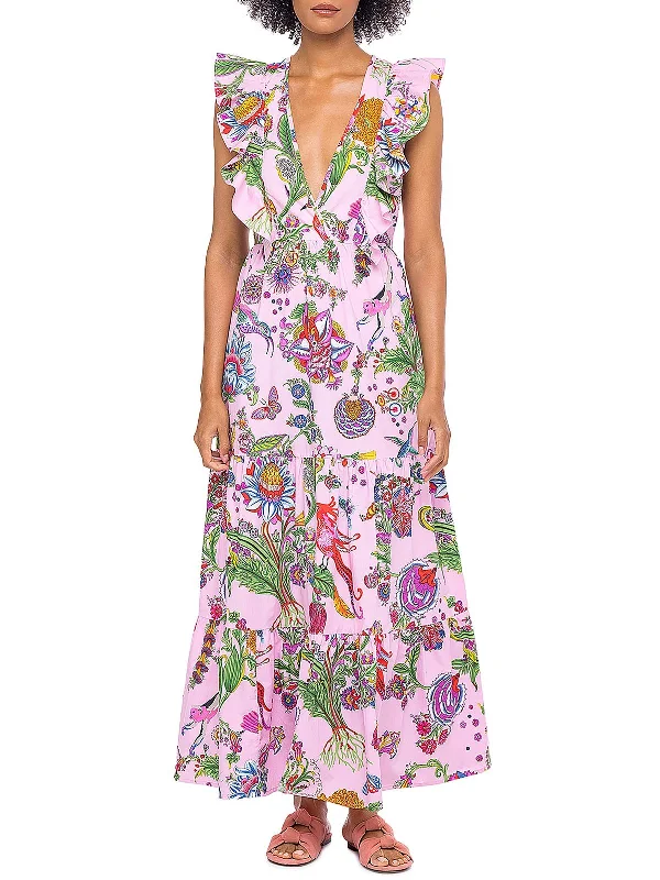 ladies-maxi-dress-structured-flow-Womens Printed Tea Length Maxi Dress