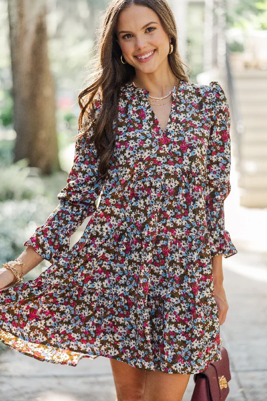 Women's floral dress beaded -In Your Happy Place Rust Orange Ditsy Floral Dress