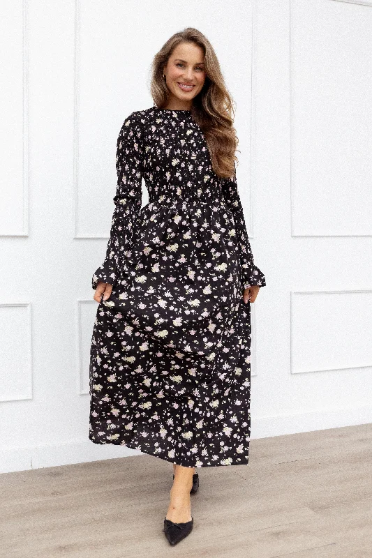 ladies-maxi-dress-neon-flair-Mairead Maxi Dress - Black Floral