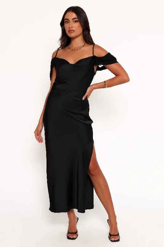 ladies-maxi-dress-lapis-drift-Reyna Off Shoulder Maxi Dress - Black