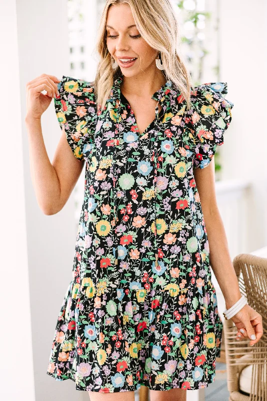 Women's floral dress black -Story Of My Life Black Ditsy Floral Babydoll Dress