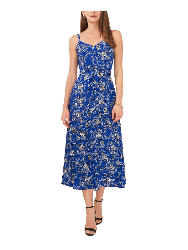 Women's midi dress layered -Petites Womens V-Neck Tea Midi Dress