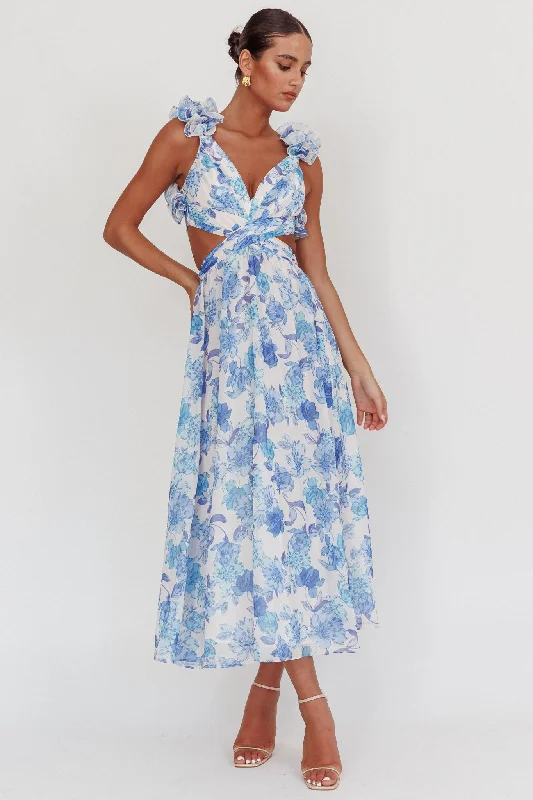 ladies-maxi-dress-casual-sweep-Madara Lace-Up Back Maxi Dress Floral Blue