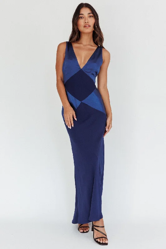 ladies-maxi-dress-lapis-drift-Soul Fire V-Neck Maxi Dress Navy