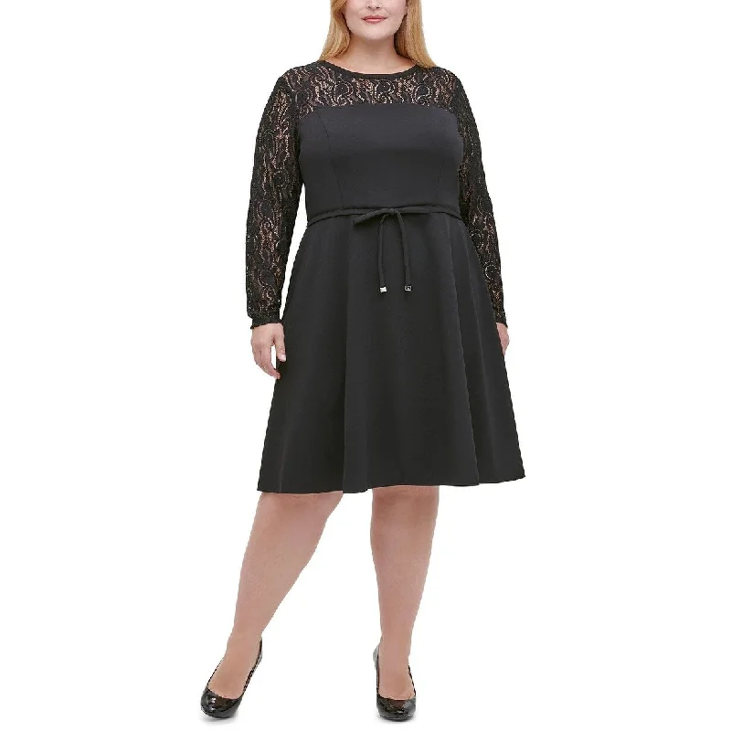 Women's flare dress smooth -Tommy Hilfiger Women's Lace-Sleeve Fit & Flare Dress Black Size 22W