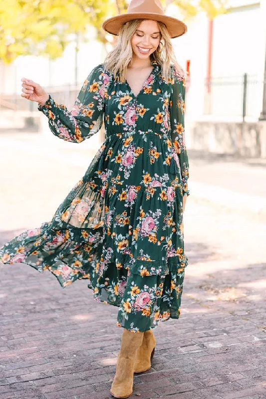 Women's floral dress open back -Where You Belong Green Floral Maxi Dress