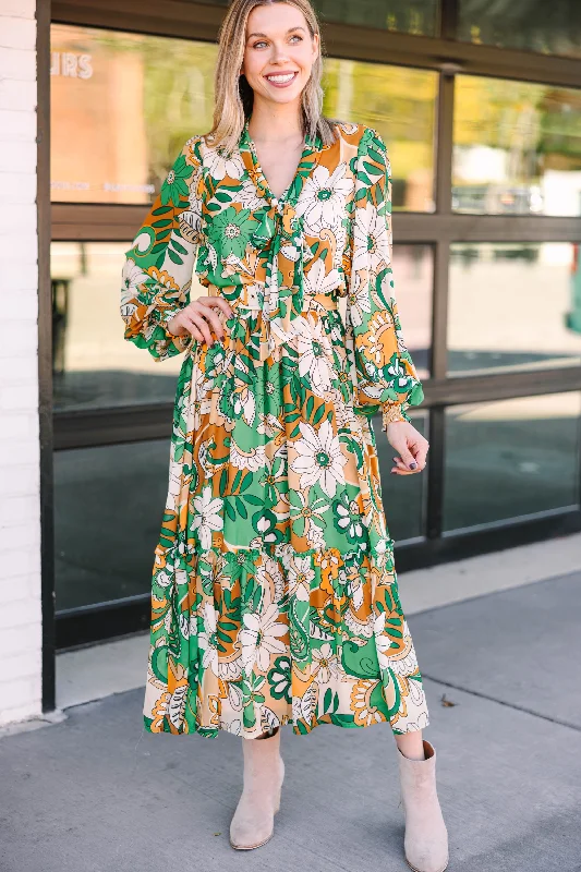 Women's floral dress padded -All For You Green Floral Midi Dress