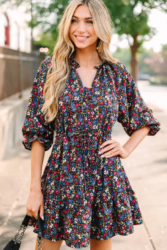 Women's floral dress mini -It's About Time Black Floral Dress