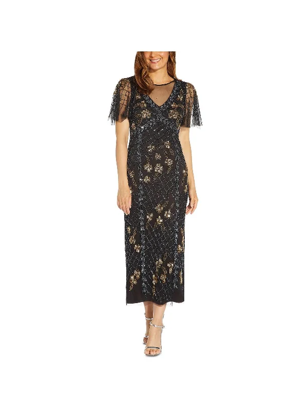 Women's midi dress summer night -Plus Womens Embellished Beaded Midi Dress