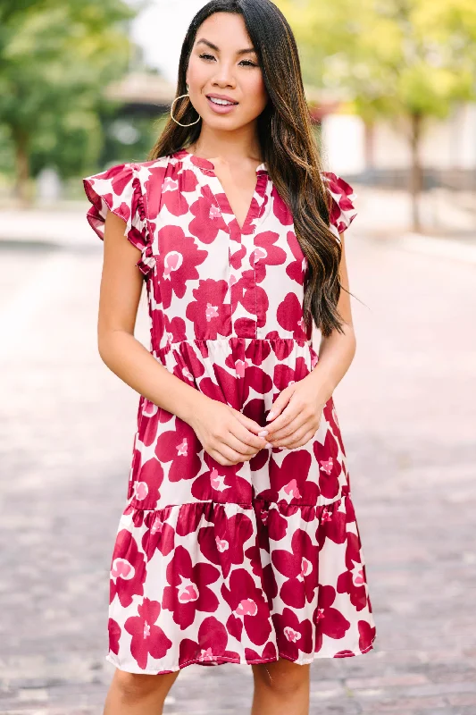 Women's floral dress playful -This Is Your Time Wine Red Floral Dress