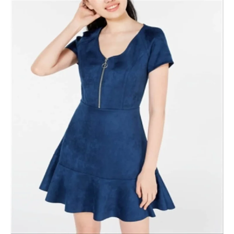 Women's flare dress two-tone -Rosie Harlow Women's Zippered Short Sleeve Scoop Neck Short Fit + Flare Dress Blue Size Small