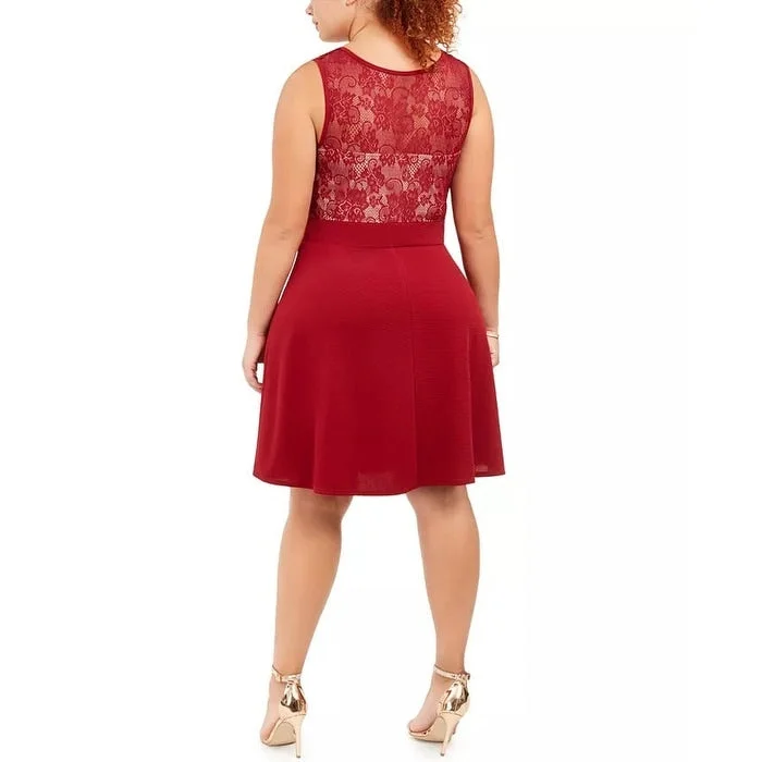 Women's flare dress checkered -Love Women's Squared Trendy Plus Size Lace Fit & Flare Dress Red Size 2 Extra Large