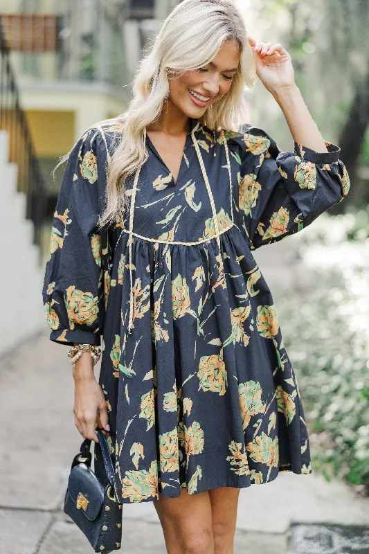 Women's floral dress everyday -All About It Black Floral Dress