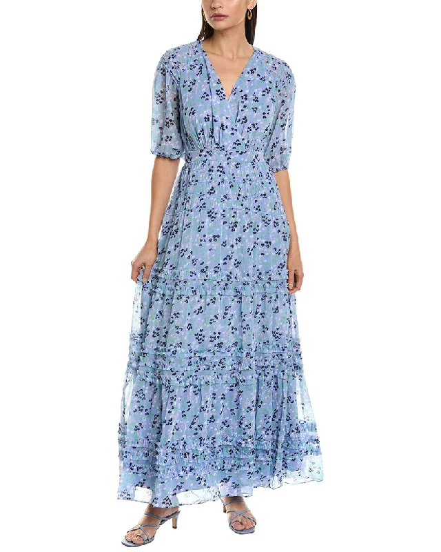 ladies-maxi-dress-cold-shoulder-drama-Ted Baker Puff Sleeve Smocked Detail Maxi Dress