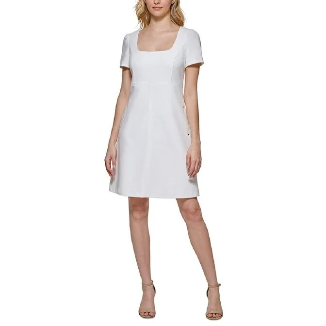 Women's flare dress summer -Tommy Hilfiger Women's Square Neck Fit & Flare Dress White Size 4