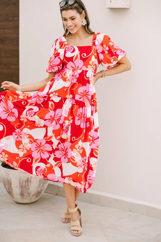 Women's floral dress timeless -It's All For You Red Floral Midi Dress