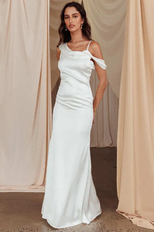 ladies-maxi-dress-cold-shoulder-drama-Dawna Draped Sleeve Maxi Dress White