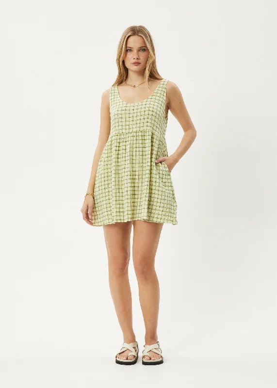 ladies-mini-dress-plus-size-sass-AFENDS Womens Darcy Jesse - Seersucker Mini Dress - Lemongrass Check