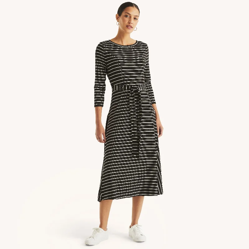 Women's midi dress boutique -Nautica Womens Striped Belted Midi Dress