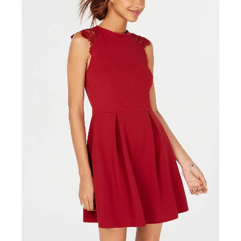 Women's flare dress flared sleeve -Speechless Juniors' Lace-Contrast Fit & Flare Dress Bright Red Size Medium