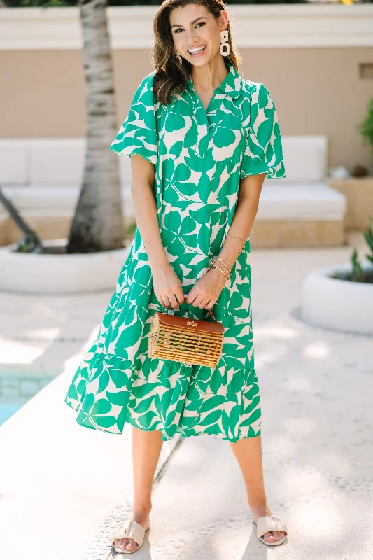 Women's floral dress flowy -Listen To Your Heart Green Floral Midi Dress