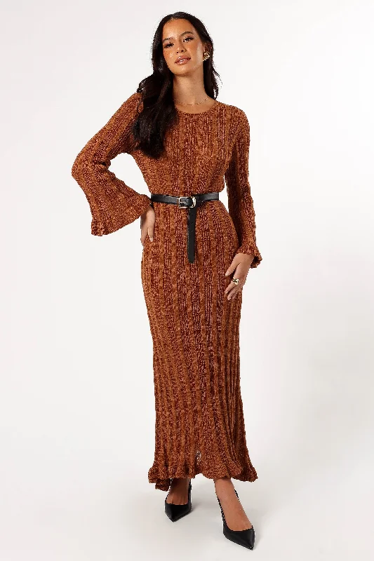 ladies-maxi-dress-sand-drift-Colter Long Sleeve Maxi Dress - Bronze