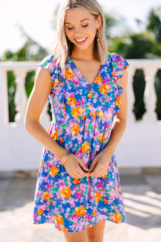 Women's floral dress autumn -Just Like That Royal Blue Floral Dress