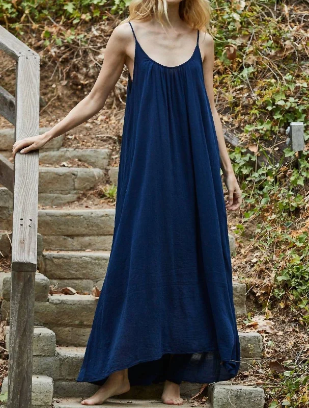 ladies-maxi-dress-casual-sweep-Tulum Low Back Gauze Maxi Dress In Pacific