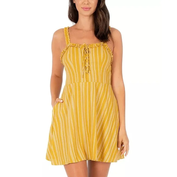 Women's flare dress mesh -Speechless Junior's Striped Fit & Flare Dress Yellow/Whitesize X-Small